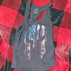 Grunt Style Black Camisole with Patriotic Skull Design